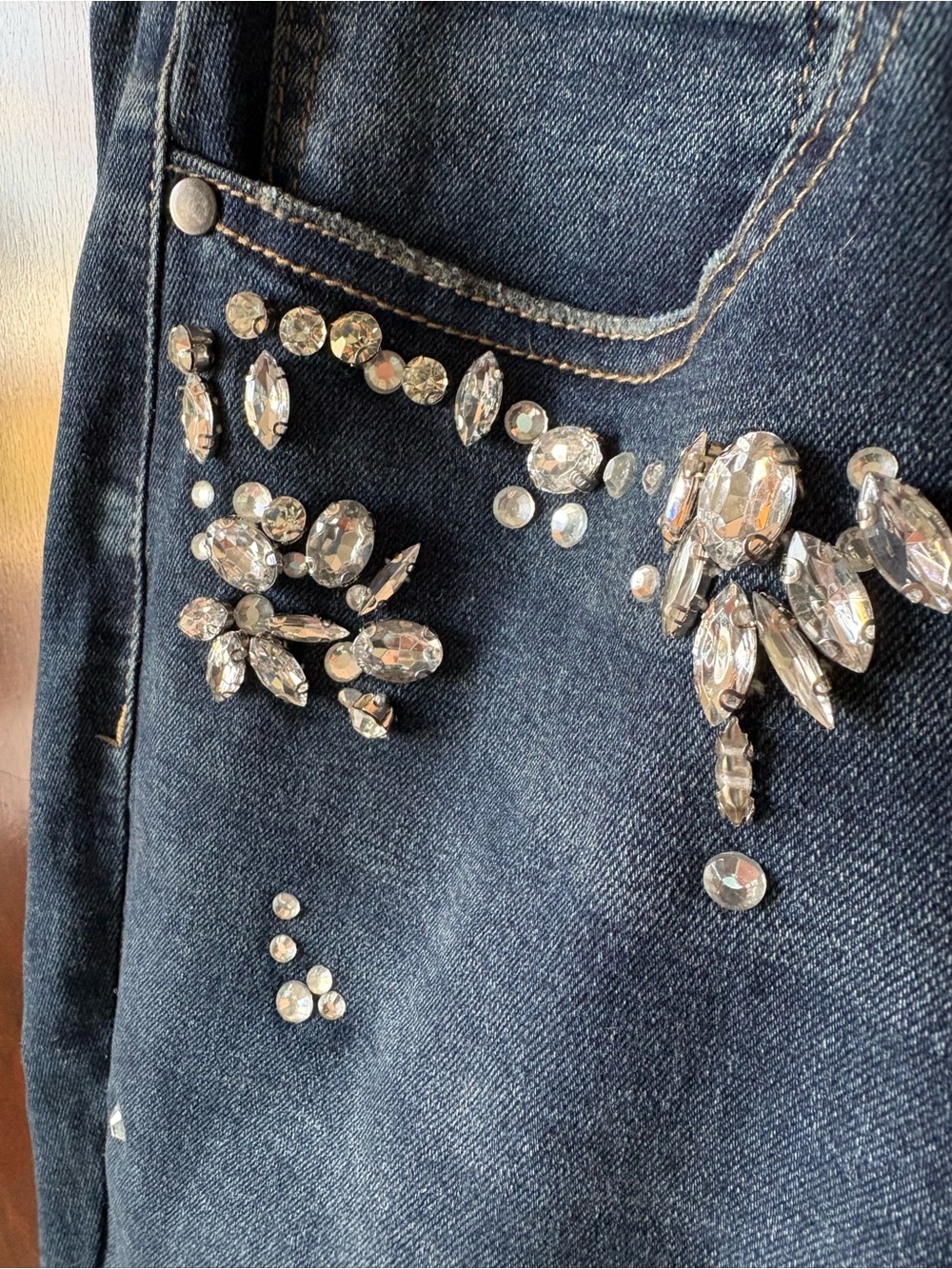 Cato Blue Skinny Jeans with Crystal Floral Accents - Picture 2 of 9
